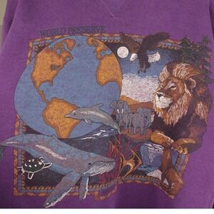90s Vintage World Preserve Animal‎ Graphic Sweatshirt Purple Womens S Nature USA